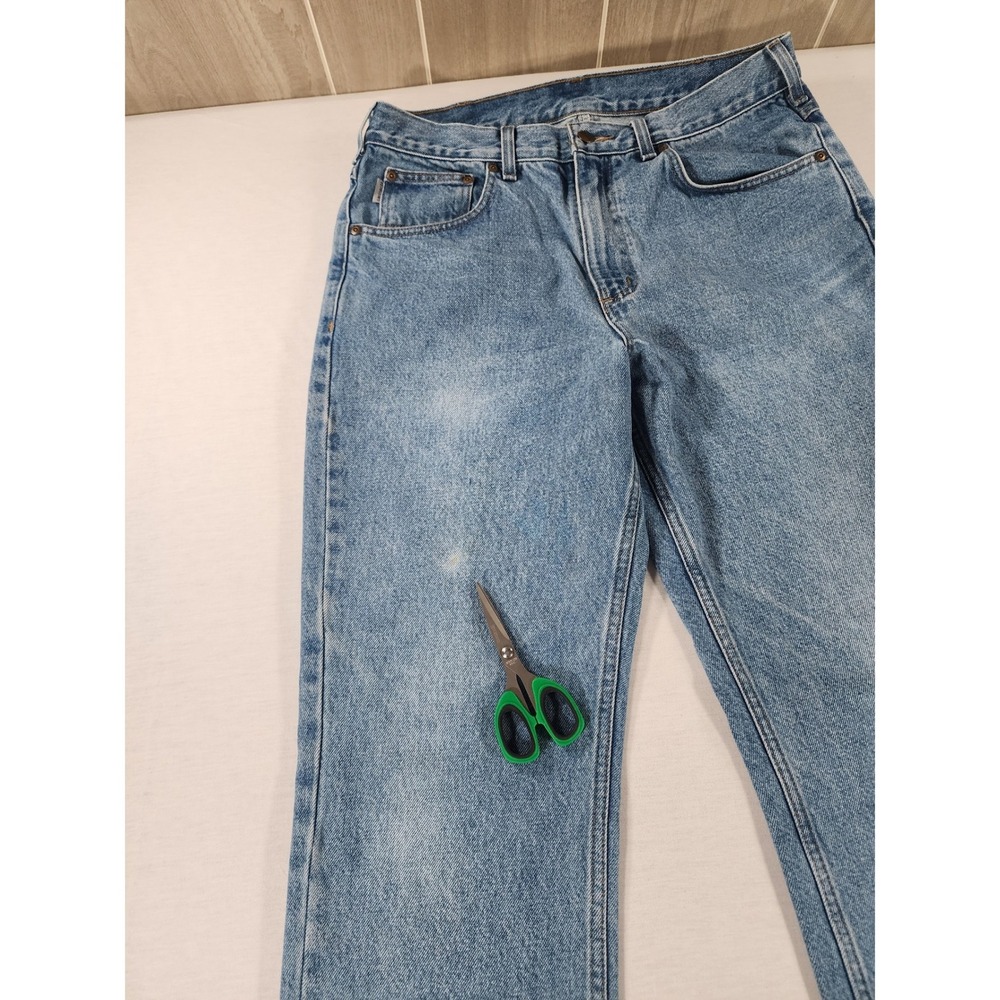 Carhartt Mens 34x32 B18-STW Straight Fit Blue Denim Stonewash Workwear Stain - Picture 7 of 11